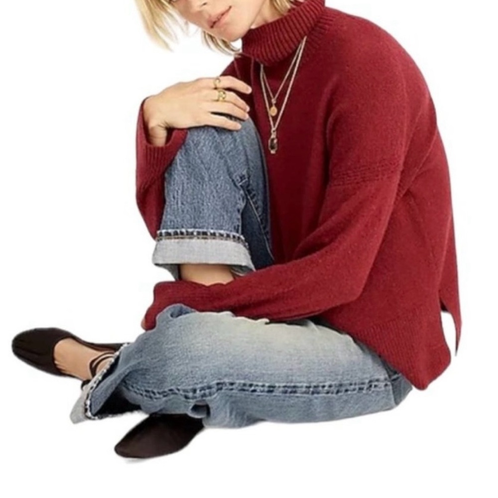 J.CREW MERINO WOOL TURTLENECK DROP SHOULDER SOFT SWEATER WITH SIDE SLITS